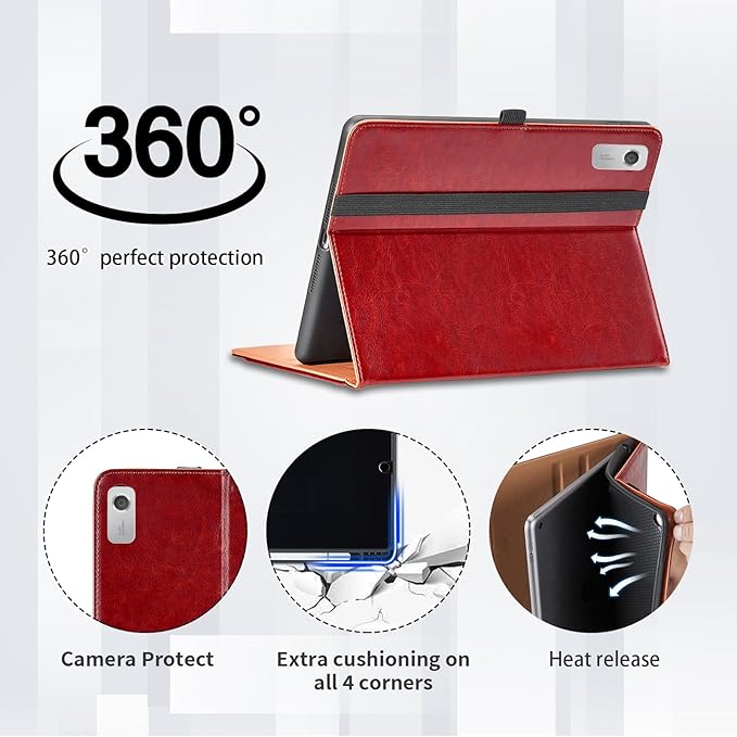 Case for Lenovo Tab M9 9 Inch 2023 (TB-310FU)/ Nook 9" Lenovo Tablet (2024) - PU Leather Business Folio Protective Cover with Hand Strap and Pocket, Red