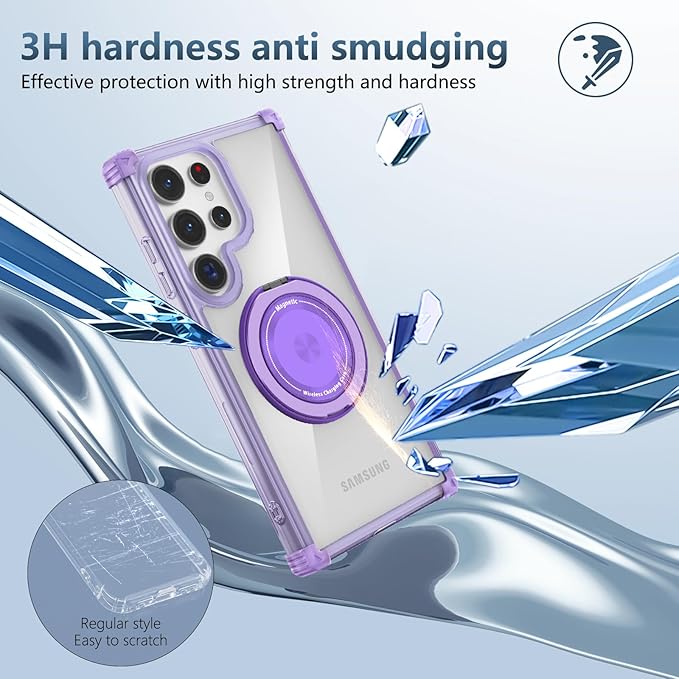 for Samsung Galaxy S23Ultra Case Compatible Wireless Charging Magnetic,with Screen Protector,for S23Ultra Phone Case with 360°Stand Ring Military Grade Shockproof Heavy Duty Protection Purple