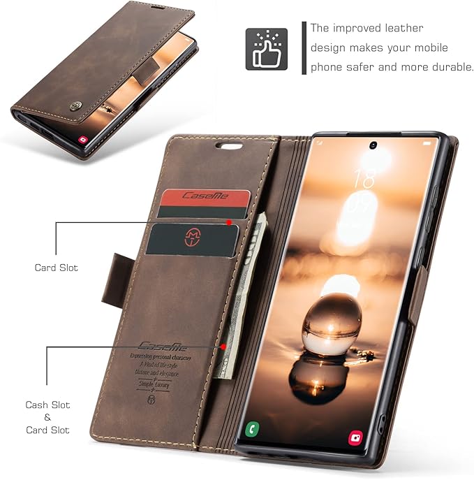 for Samsung Galaxy S22 Ultra Case, Flip Wallet Leather Case with Card Holder Magnetic Closure Shockproof Kickstand Protective Phone Cases Cover for Samsung S22 Ultra,Coffee