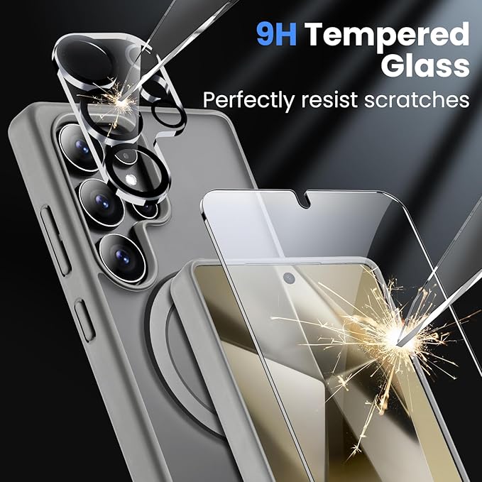 360° Rotatable Stand for Samsung Galaxy S25 Ultra Case Magnetic with Screen Protector X1 & Camera Lens Protector*1, Compatible with MagSafe, 16FT Mil-Grade Shockproof for S25 Ultra Case 6.9",Gray