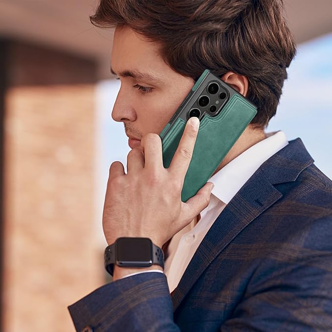 DJDUCK Designed for Samsung Galaxy S25 Ultra Case Wallet with Card Holder, [Magnetic Clasp Cover] [RFID Blocking Leather Protection] Shockproof Women Men Cases for Samsung S25 Ultra Sea Green