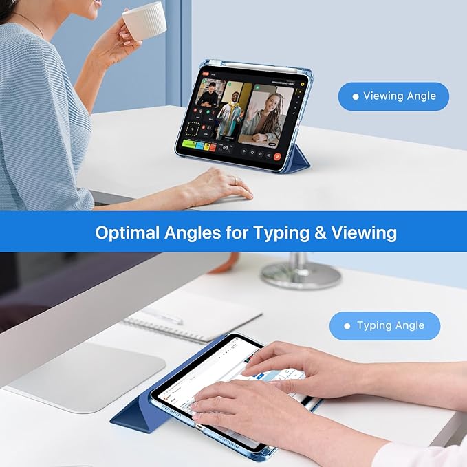 MoKo for iPad (A16) 11th Generation Case 11 Inch 2025, iPad 10th Generation Case 10.9 Inch 2022 with Pencil Holder, Slim Light Trifold Protective Cover with Hard PC Translucent Back Shell, Denim