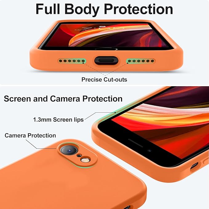 Vooii for iPhone SE Case 2022/3rd/2020,iPhone 8/7 Case, Upgraded Liquid Silicone with [Flat Edges] [Camera Protection] [Soft Anti-Scratch Microfiber Lining] Phone Case for iPhone SE - Bright Orange