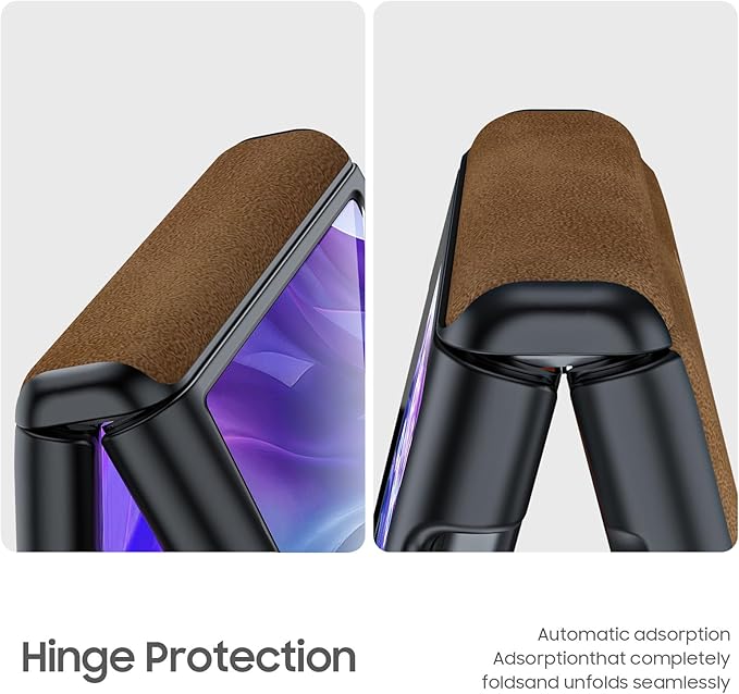 for Motorola razr+ Plus 2024 Case/Razr+ Plus 2025 Case Built-in Screen Protector& Hinge Protection & Ultra Thin PU Leather Matte PC Shockproof Phone Case for Moto Razr+ 2024/Razr+ 2025 (Brown)