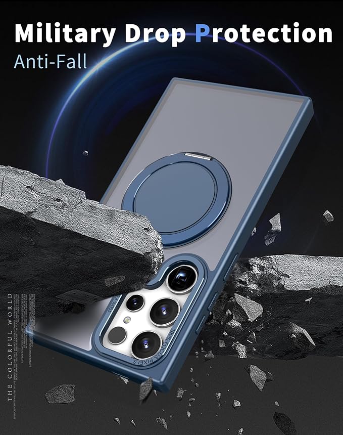 Magnetic Stand Case for Samsung Galaxy S24 Ultra 6.8" [with 2 Screen Protectors] [360° Rotation Magnetic Stand] [Compatible with Magsafe] Military-Grade Drop Protection Case, Blue
