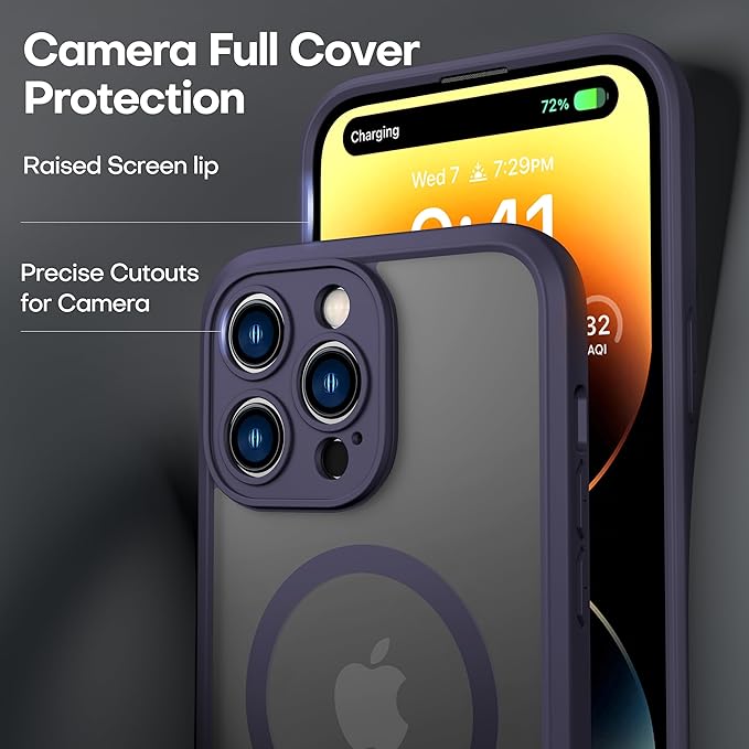 ImpactStrong Magnetic Guard Designed for iPhone 14 Pro Max Case [Camera Protection] [Military Grade Drop Tested] [Compatible with MagSafe] Slim Translucent Matte Phone Case (6.7") - Dark Purple