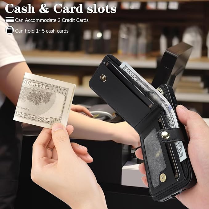 Compatible iPhone 16e Wallet Case with Card Holder RFID Blocking PU Leather Doubles as a Wallet Unisex Flip Shockproof Protection with Card Slots Ring Wrist Kickstand Function,Black