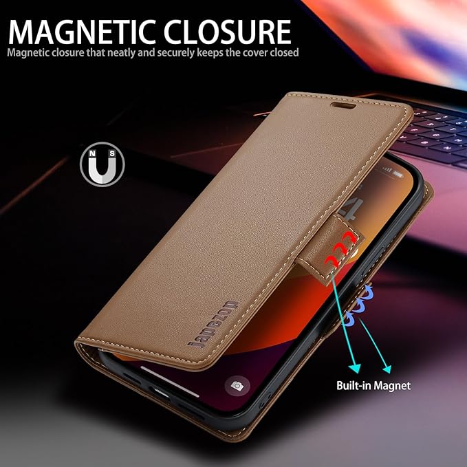 japezop iPhone 15 Plus 5G Wallet Case with [RFID Blocking],Card Holder Kickstand Magnetic,Leather Flip Case Wallet for iPhone 15 Plus 5G 6.7 Inch (Fashion Brown)