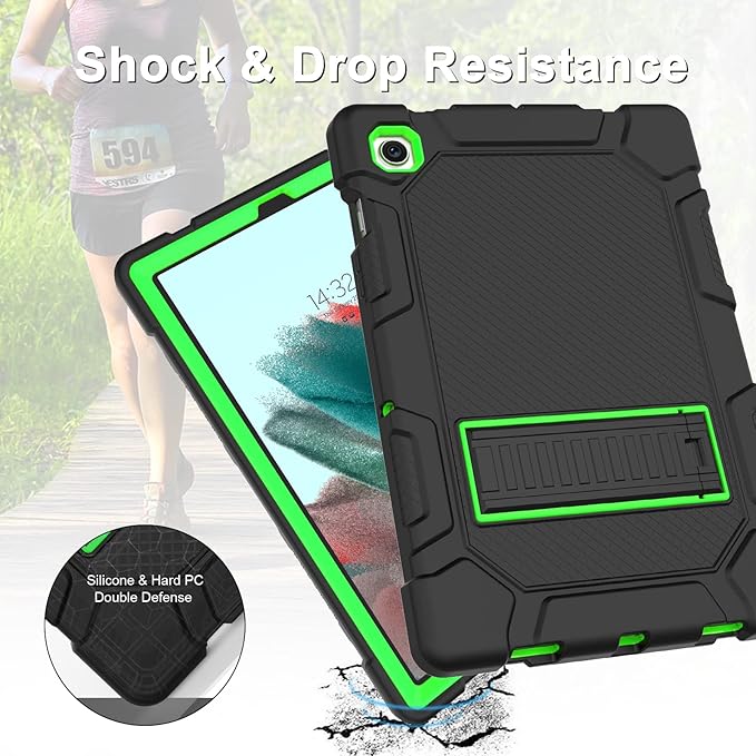 Rantice Galaxy Tab A8 10.5 Case with Kickstand, Hybrid Shockproof Rugged Cover for Samsung A8 Tablet Case 10.5 Inch (SM-X200/X205/X207), Black+Green