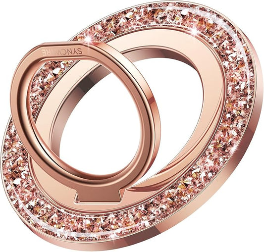 SYNCWIRE Magnetic Phone Ring Holder for MagSafe - Glitter Phone Grip Stand with 360° Rotation & Reinforced Hinge, Compatible with iPhone 16 15 14 13 Pro Max Plus MagSafe Accessories - Rose Gold