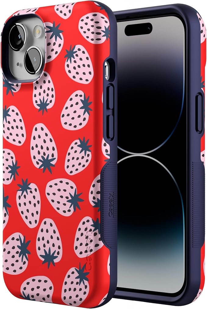 Casely iPhone 14 Case | I'd Pick You | Red Strawberry | Compatible with MagSafe | Bold Protective Design