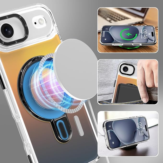 MOWIME Magnetic for iPhone Air Case with Stand [Compatible with Magsafe] [Cute Fashion Fluorescent Design] [1 Screen Protector] Slim Translucent Matte Case for iPhone Air 6.5" 2025, Black