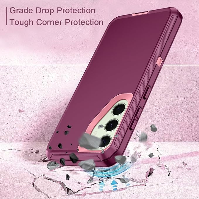 for Samsung Galaxy S24 Plus Case Heavy Duty Protective Shockproof Dropproof 3-Layer Full Body Protection [Without Screen Protector] Tough Rugged Case for Galaxy S24 Plus,Purple/Pink