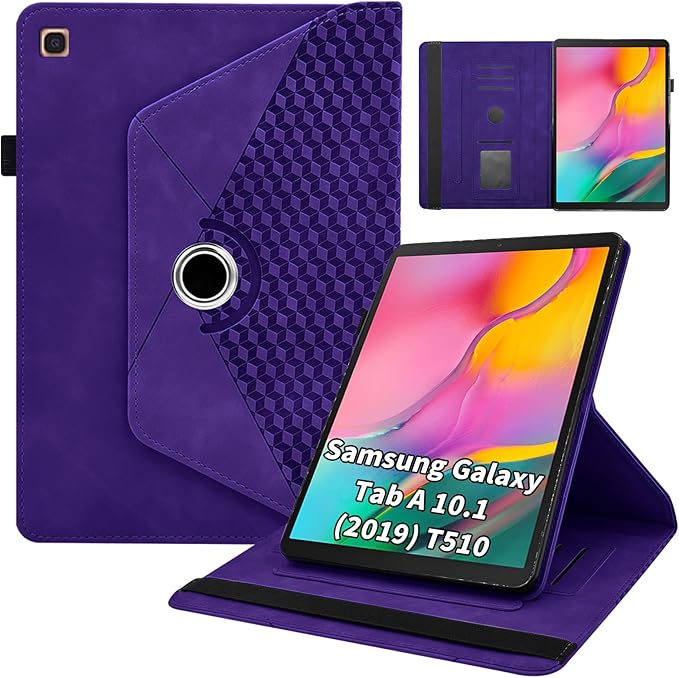 Rotating Case for Samsung Galaxy Tab A 10.1 2019 Model SM-T510/T515,360° Rotating Multi-Angle Viewing Stand Cover PU Leather Business Folio Protective Cases, Purple