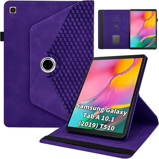 Rotating Case for Samsung Galaxy Tab A 10.1 2019 Model SM-T510/T515,360° Rotating Multi-Angle Viewing Stand Cover PU Leather Business Folio Protective Cases, Purple