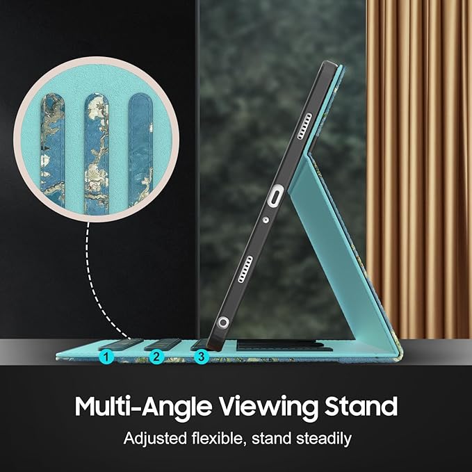 OKP Case for Samsug Galaxy Tab A9+ Plus 11 inch 2024(SM-X210/X216/X218), PU Leather Folio Cover with Multi-Angle Stand//Pen Holder, Auto Wake/Sleep Case for Galaxy A9+ 11" Tablet (Blossom Teal)