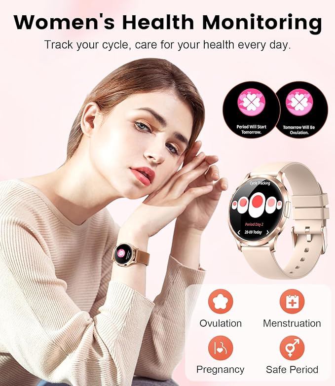 SUNKTA Smart Watch for Women(Dial/Answer Call), 1.32" AMOLED HD Display, 100+ Sports Mode Fitness Tracker Watch, 5ATM Waterproof/IP68/Sleep Smartwatch Women, iOS Android Smart Watches for Women