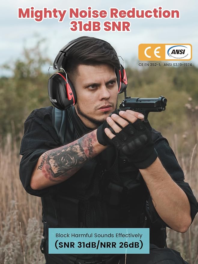 Dr.meter Ear Protection Ear Muffs, 31dB Noise Reduction Safety Earmuffs with Adjustable Headband for Adults Kids Autism Sensory Hearing Protection, Earmuff for Range Mowing, Hunting, Monster Jam