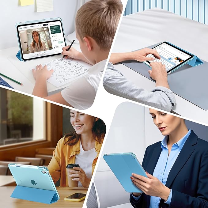 MoKo for iPad (A16) 11th Generation Case 11 Inch 2025, iPad 10th Generation Case 10.9 Inch 2022 with Pencil Holder, Slim Light Trifold Protective Cover with Hard PC Translucent Back Shell,Peacock Blue