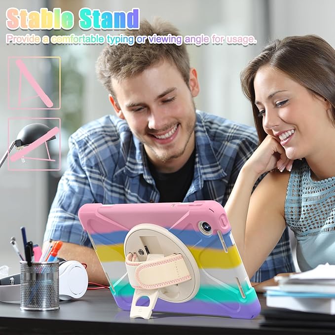TSQQST Case for Lenovo Tab M11/ K11 LTE 2024 TB-330FU/TB330XU for Kids Girls, Full Body Drop Proof Case for Lenovo Xiaoxin Pad 2024 (TB331FC), 360° Rotate Stand &Hand Strap | Colorful Pink