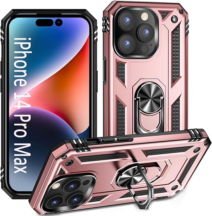 ADDIT Phone Case for iPhone 14 Pro Max Case,with Kickstand Ring,Adjustable Stand,Military Grade,Heavy Duty Protection,Shockproof,Anti-Fingerprint,Support Magnet Car Mount,Rose Gold