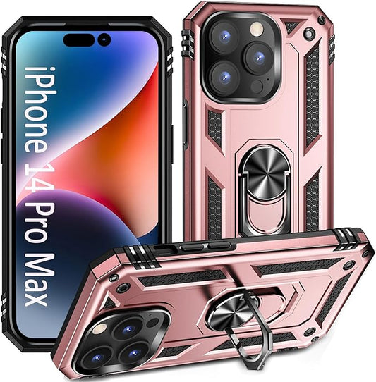 ADDIT Phone Case for iPhone 14 Pro Max Case,with Kickstand Ring,Adjustable Stand,Military Grade,Heavy Duty Protection,Shockproof,Anti-Fingerprint,Support Magnet Car Mount,Rose Gold