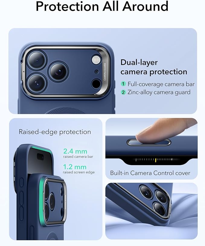 ESR Silicone Case for iPhone 17 Pro Max, Built-in Camera Stash Stand Compatible with MagSafe, Military-Grade Drop Protection Magnetic Phone Case for iPhone 17 Pro Max, Cloud Series, Navy Blue