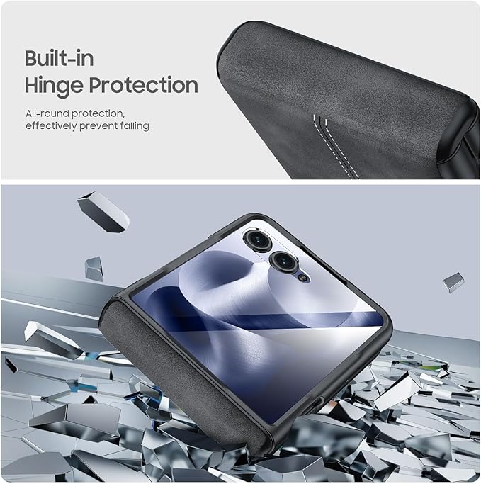 for Motorola Razr Ultra 2025 Case Built-in Screen Protector & Hinge Protection & Ultra Thin PU Leather Matte PC Shockproof Phone Cover Smartphone Case for Moto Razr Ultra 2025 (Black Gray)