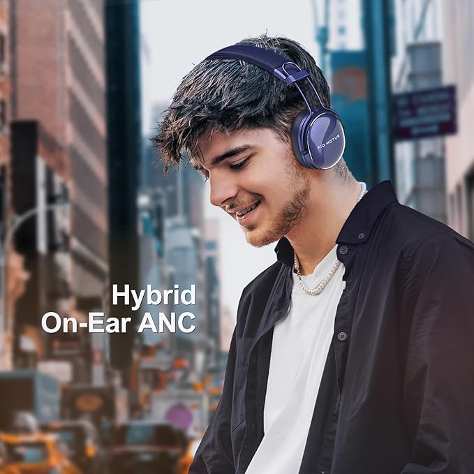 Wireless Bluetooth On-Ear Headphones:with Active Noise Cancellation - Hi Res Sound Up to 55H Battery Life, Lightweight, Comfortable, Foldable Design