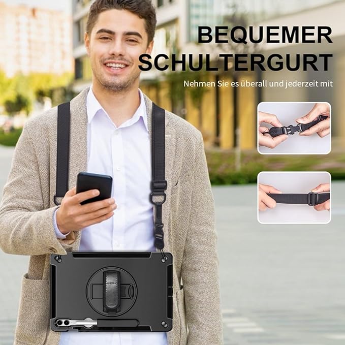 Case for Galaxy Tab S10 Plus/S9 FE Plus/S9 Plus 12.4 INCH: TPU Cover for Samsung Tablet Tab S10+/S9 FE+/S9 + 12.4" 5G W/Screen Protector - Stand- Handle- Shoulder Strap- S-Pen Holder- Black