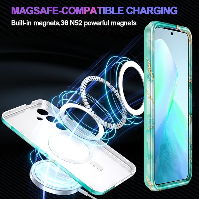 Casetego for Galaxy S25 Plus Case,Compatible with MagSafe,[Military Grade Drop Test] Full Body Protection Slim Shockproof Rugged Marble Women Case for Samsung Galaxy S25 Plus 6.7 inch,Turquoise