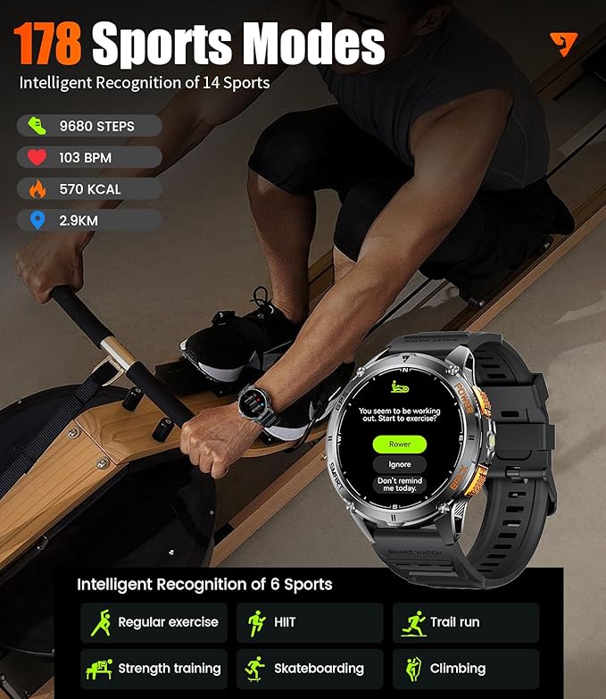 GPS Smart Watch for Men with LED Flashlight, 530mAh Extra Large Battery, 1.43'' AMOLED Military Smartwatch Answer/Make Call with Heart Rate SpO2 Sleep Monitor for Android iOS Black