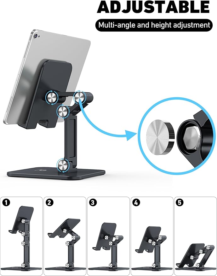 OCYCLONE Tablet Stand Compatible with iPad Holder for Desk, FoldableTablet Holder Portable Monitor Stand - Black