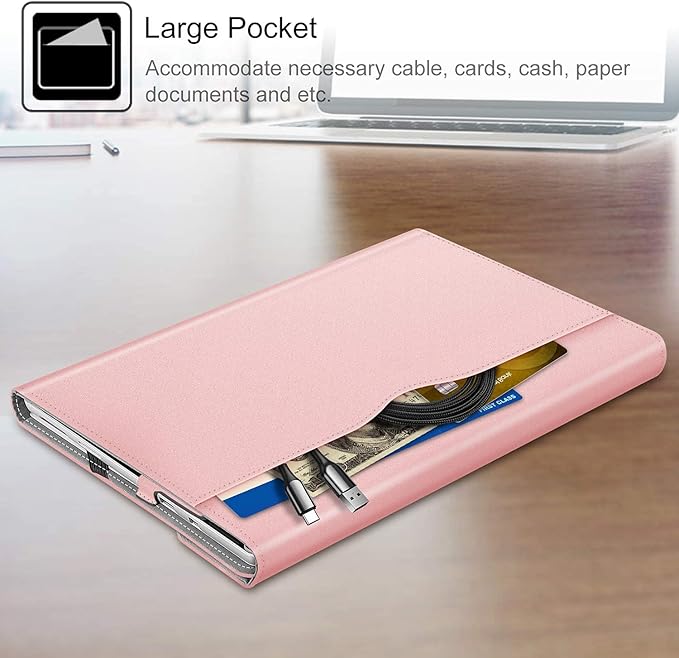 Fintie Case for 12.3 Inch Microsoft Surface Pro 7 Plus, Surface Pro 7/6/5/4/3 - Portfolio Business Cover with Pocket, Compatible with Type Cover Keyboard, Rose Gold