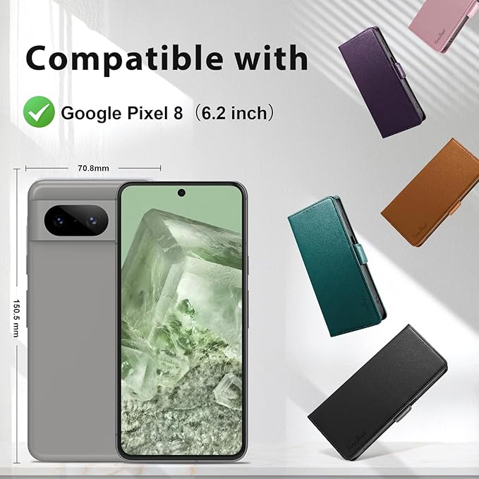 Wallet Flip Case for Google Pixel 8 - [RFID Blocking] Luxury PU Leather Card Holder Magnetic Phone Cover with Kickstand,Shockproof Protective Case,Purple