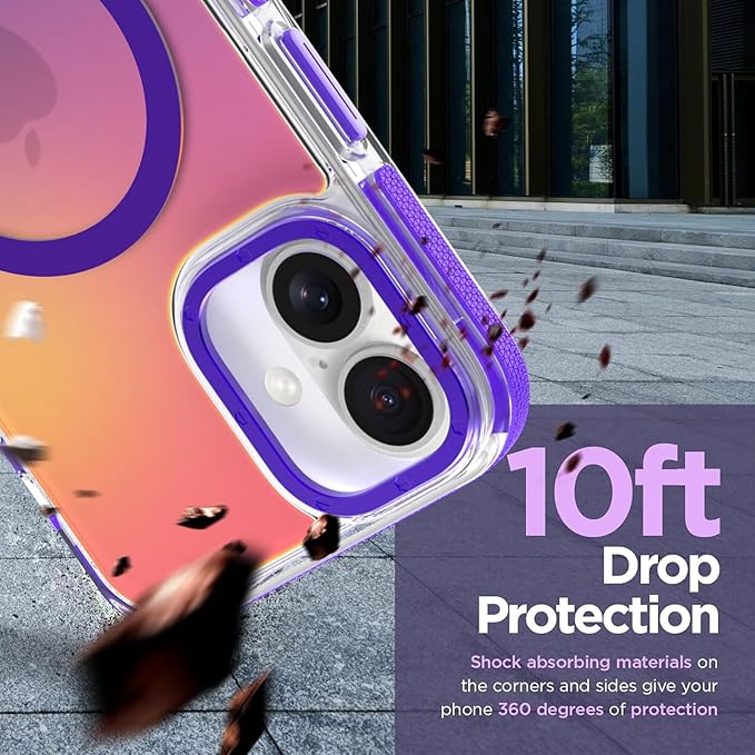 MOWIME Magnetic Case for iPhone 17 [Compatible with Magsafe] [Cute Fashion Fluorescent Design] [1 Screen Protector] Slim Translucent Matte Case for iPhone 17 6.3" 2025, Purple