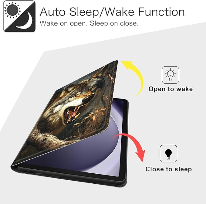 Case for Samsung Galaxy Tab A9+/A9 Plus 11” 2023 Model (SM-X210/X216/X218), Slim PU Leather Stand Cover with Auto Wake/Sleep, Multi-Angle Viewing & Shockproof, Fierce Wolf