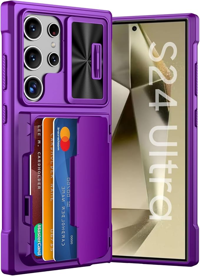 for Galaxy S24 Ultra Wallet Case with【RFID Blocking】 Card Holder & Camera Cover & Kickstand, Full Body Shockproof Wallet Case for S24 Ultra 6.8Inch 2024 for Women Men-Purple(Upgraded)