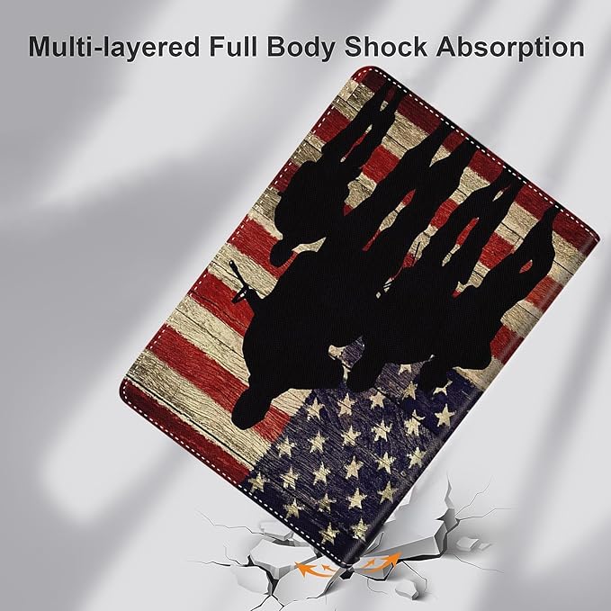 Case for Samsung Galaxy Tab A9+ 11’2023 Model (SM-X210/X216/X218)，Slim Fit Foldable Standing Cover Case with Auto Sleep/Wake，American Flag American Soldier Military