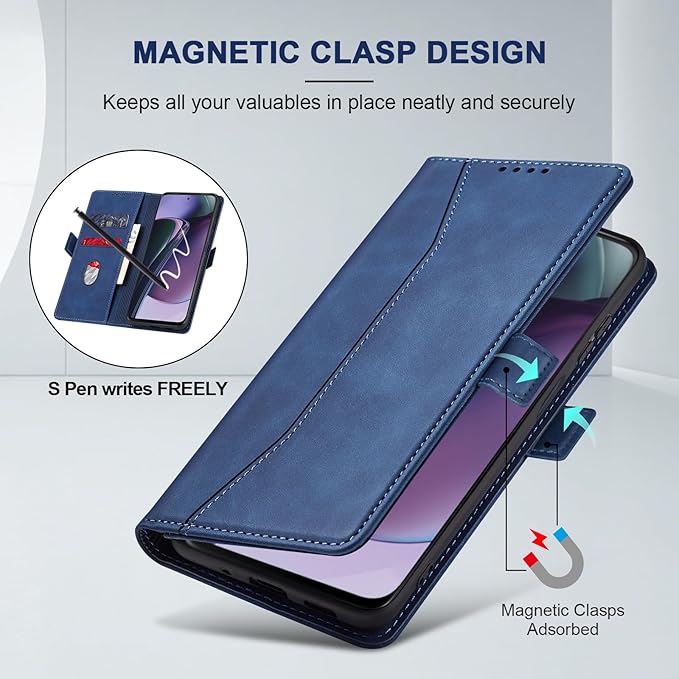 Jasonyu Flip Wallet Case for Moto G Stylus 5G (2023),Leather Magnetic Folio Cover with Card Holder,Kickstand - TPU Shockproof Durable Protective Phone Case,Blue