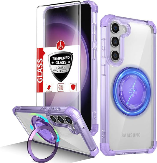 Magnetic for Samsung Galaxy S23 Plus Case Compatible with MagSafe Wireless Charging,with Screen Protector,for S23+Plus Case Built-in Kickstand Shockproof Military Grade Drop Protection Purple