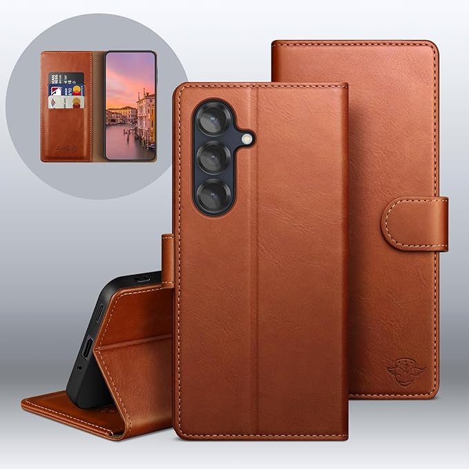 Wallet Case for Samsung Galaxy S25 5G Magnetic Flip Leather Folio Cover with RFID-Blocking Credit Card Holder, Women Men Protective Phone Case Compatible with Samsung S25, Light Brown