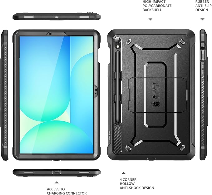 SUPCASE for Samsung Galaxy Tab S10 FE 10.9 inch Case with Stand (Unicorn Beetle Pro), [Built-in Screen Protector & S Pen Holder] Full-Body Heavy Duty Rugged Tablet Cover for Tab S10 FE 2025, Black