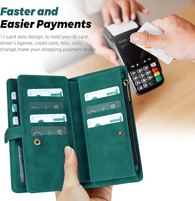 TwoHead Wallet Case Compatible with iPhone 15 Plus,Detachable Magnetic Phone Case,All-Round Shockproof Protective Leather Phone Case with Card Holder,6.7 in,Green