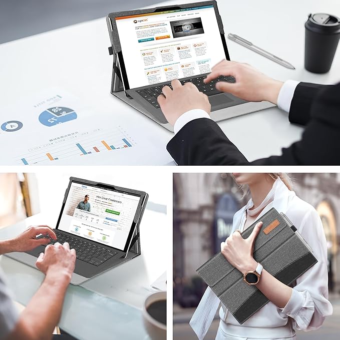 Fintie Case for 12.3 Inch Microsoft Surface Pro 7 Plus, Surface Pro 7/6/5/4/3 - Portfolio Business Cover with Pocket, Compatible with Type Cover Keyboard, Gray