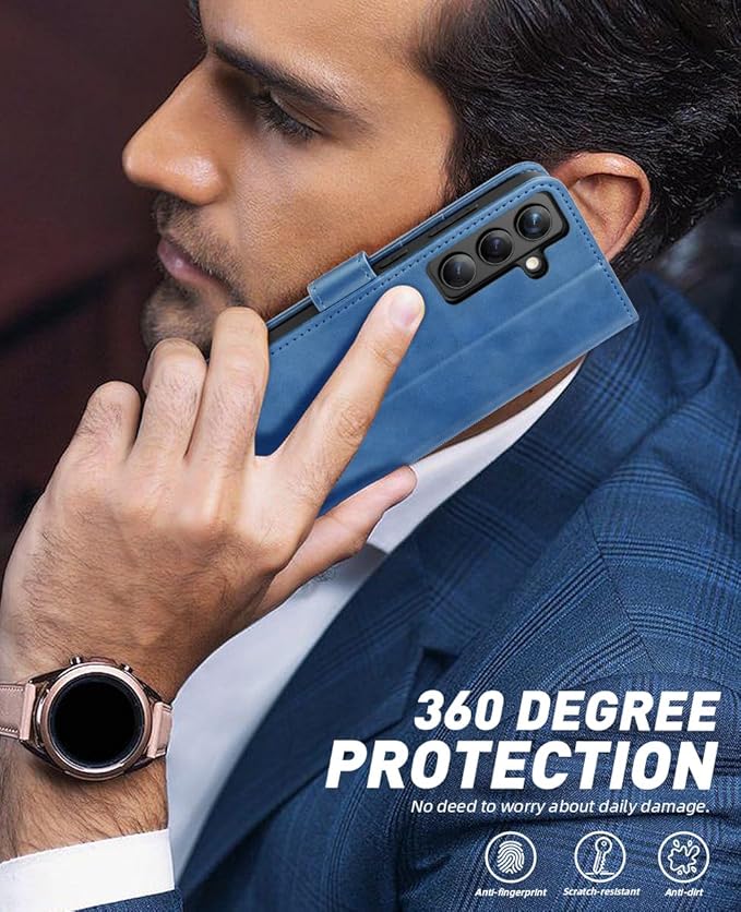 OCASE Compatible with Galaxy S24 5G Wallet Case, PU Leather Flip Folio Case with Card Holders RFID Blocking Kickstand [Shockproof TPU Inner Shell] Phone Cover (2024), Light Blue