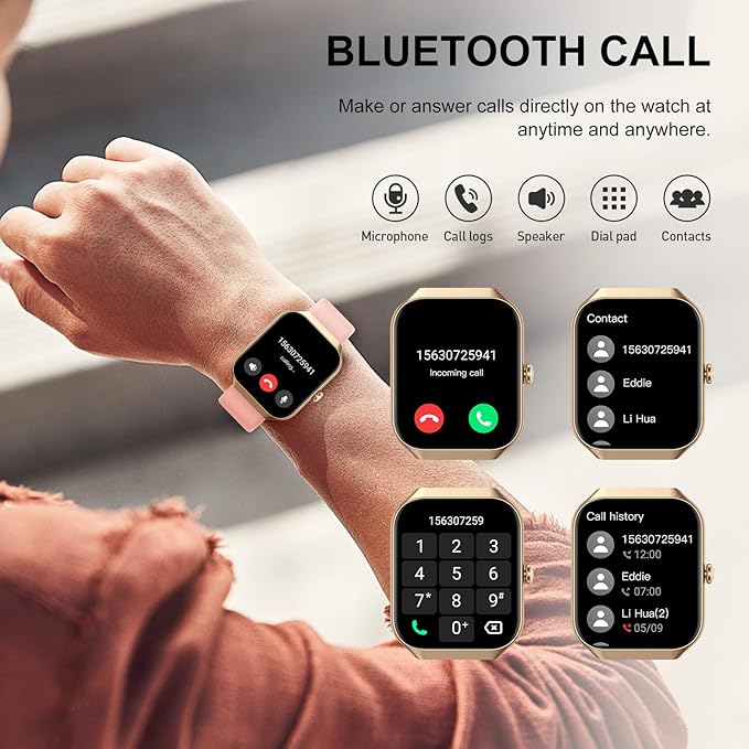 Smart Watch for Women Men (Answer/Make Call), 1.96"HD Smartwatch with Heart Rate/Sleep Monitor/Pedometer, 113+ Sports 2025 New Fitness Tracker, IP68 Waterproof Activity Tracker for Android iOS-Gold