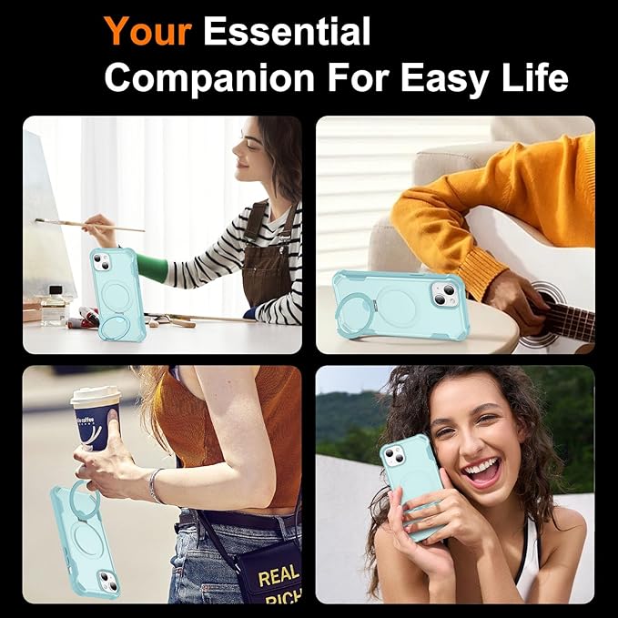 Compatible with iPhone 14 Plus Case & iPhone 15 Plus Case with Invisible Magnetic Ring Stand [Compatible with Magnetic] [Military Drop Protection] Shockproof Slim Cover 6.7 Inch, Blue