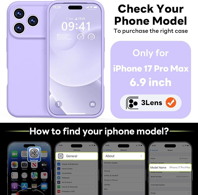 Vooii Magnetic Compatible with iPhone 17 Pro Max Case (Compatible with Magsafe) (Upgraded Camera Protection) Liquid Silicone Shockproof Full Body Protective Phone Cover for Women Men, Light Purple