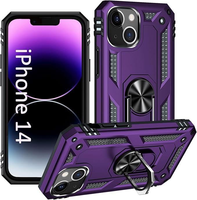 ADDIT Phone Case for iPhone 14 Case,with Kickstand Ring,Adjustable Stand,Military Grade,Heavy Duty Protection,Shockproof,Anti-Fingerprint,Support Magnet Car Mount,Purple